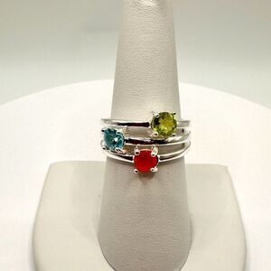 Carnelian, blue topaz, peridot - heavy stamped sterling silver ring!